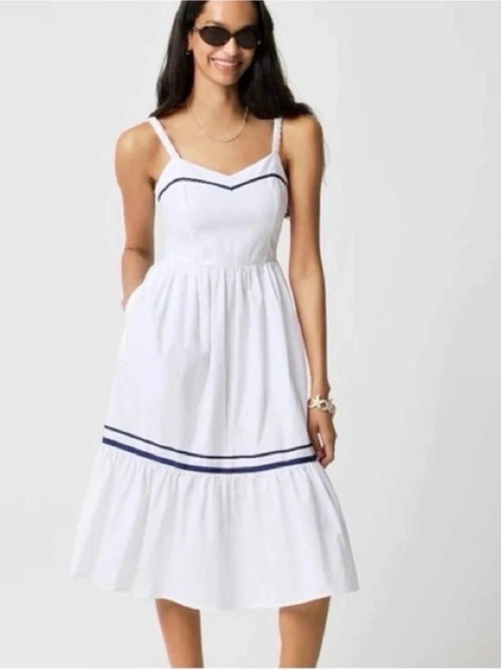 J.Crew Corset Midi Dress with Contrast Trim White Size 0